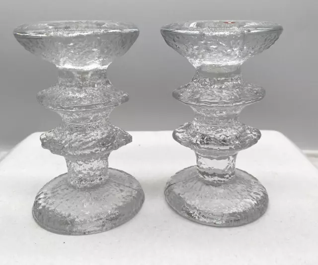 Iittala Finland Pair Festivo 2 Ringed Candlestick Holders Signed Timo Sarpaneva