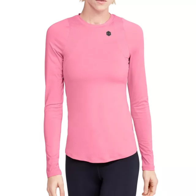 Under Armour Top Womens Training Rush Lipstick Pink Fitted Long Sleeved Sports