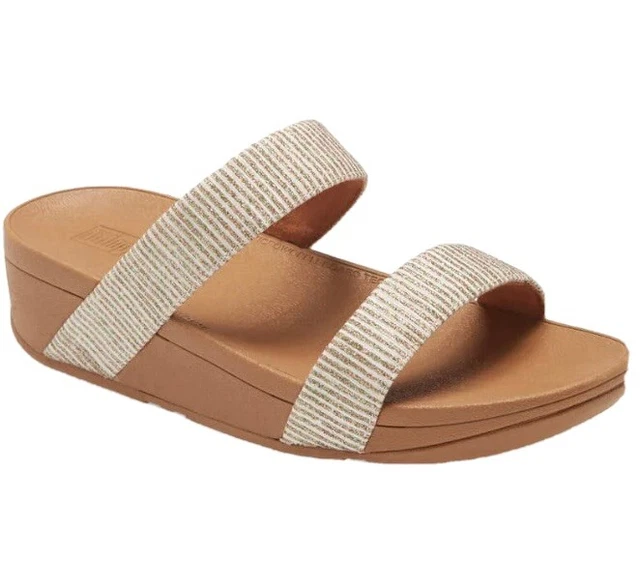 FitFlop Lottie Glitter Stripe Slide Slip On Sandals Stone - US5