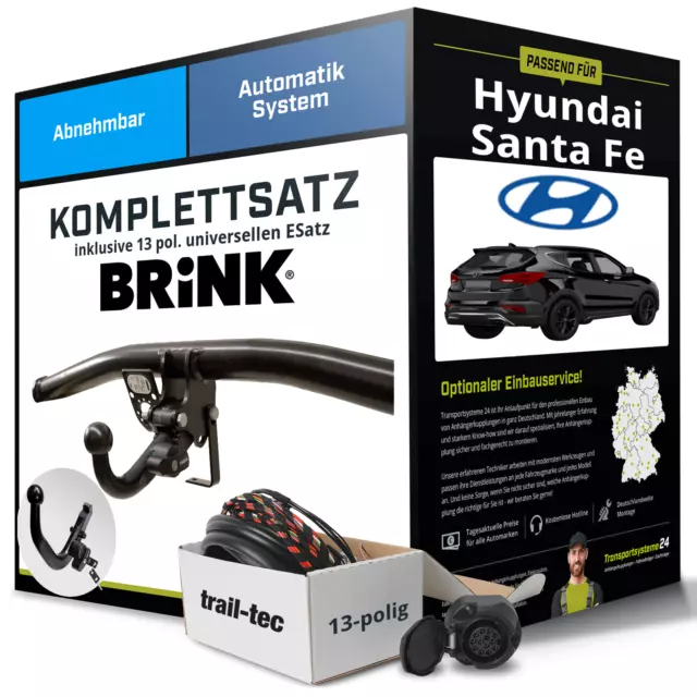 Anhängerkupplung BRINK abnehmbar für HYUNDAI Santa Fe +E-Satz NEU inkl. EBA