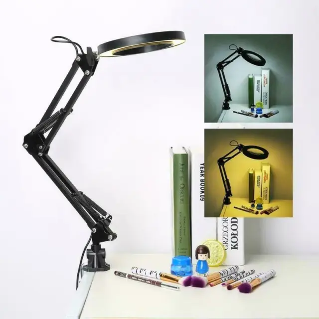 Lupa de montaje con abrazadera LED lámpara luz mesa escritorio lupa lente