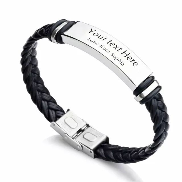 Personalised Mens Leather Bracelet Gift for Dad Daddy Papa Fathers Day Birthday