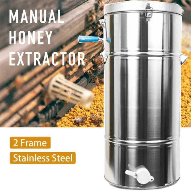 2-Frame Manual Honey Extractor Spinner, Beekeeping Equipment Stainless Steel US