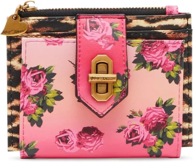 BETSEY JOHNSON KITSCH Pink Leopard Floral Bi-Fold Wallet New Sealed $39 ...