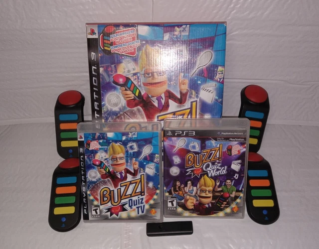 Buzz Quiz TV PS3 Complete In Big Box 4 Buzzers & Buzz Quiz World Dongle Game