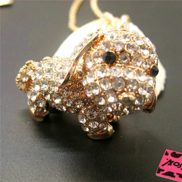 New Cute White Rhinestone Bling 3D Puppy Dog Pendant Holiday gifts Necklace