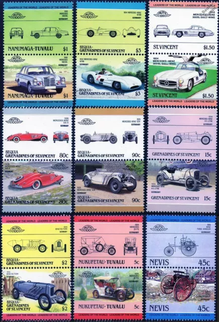 MERCEDES BENZ Collection of 18 Car Stamps (Auto 100 / Leaders of the World)