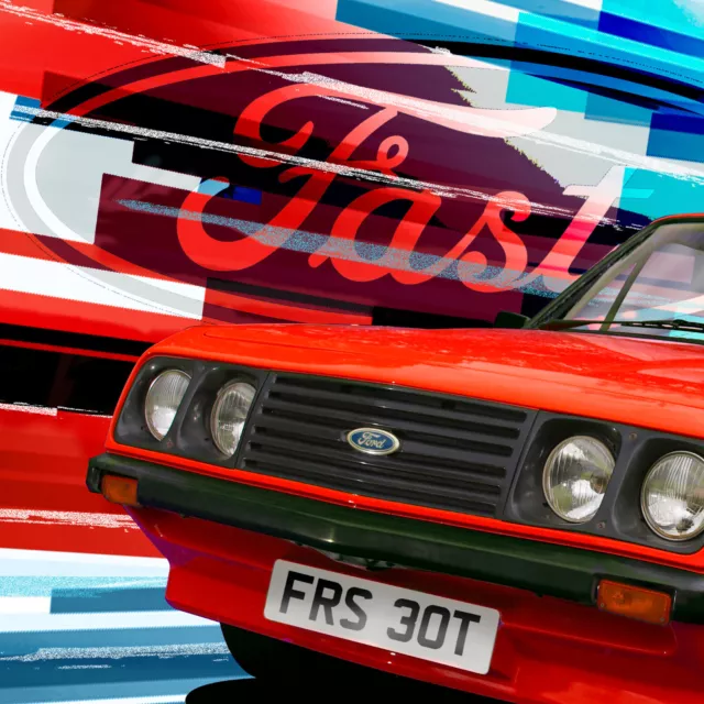 Fast Ford Escort RS2000 in red. Limited edition original art A4 print. 2