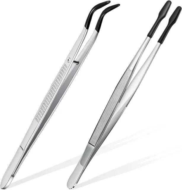 2 Pieces Tweezers with Rubber Tips Set PVC Rubber Coated Tips Bent and Straight