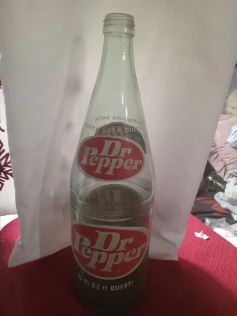 Vintage Dr. Pepper Green Glass  Bottle Large 32 Ounce 1 Quart