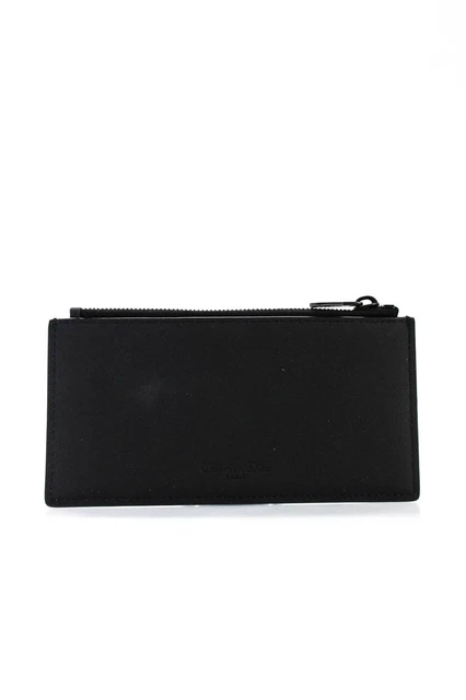 Christian Dior Womens Zip Top Logo Front Leather Rectangular Pouch Handbag Black