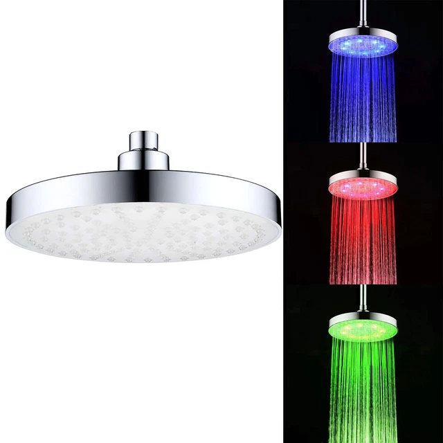LED Shower Head Temperature 3 Color Changing 8 Inch Square ABS Finish 12 Leds