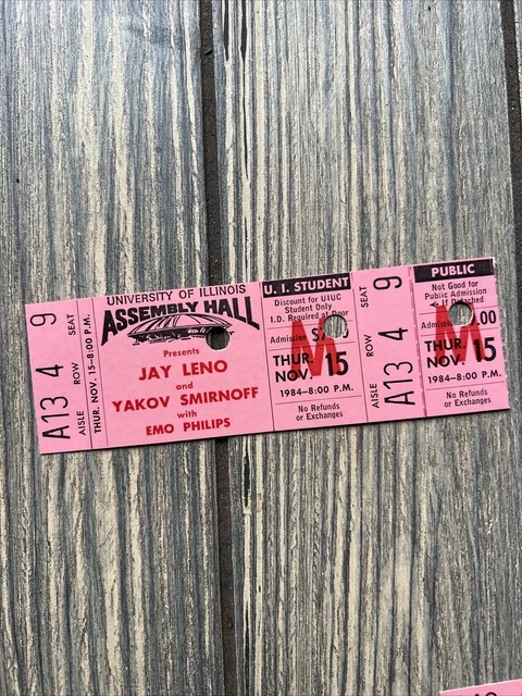Vtg Ticket Stub Jay Leno November 15 1984 Yakov Smirnoff A13 Row 4 Seat 9
