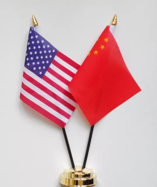 United States of America & China Double Friendship Table Flag Set