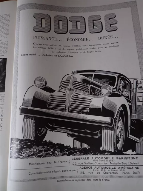 DODGE automobile publicité papier FRANCE ILLUSTRATION AUTO 1946 col