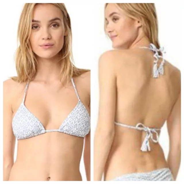 Eberjey Tesoro Gisele Triangle Bikini Top Size Small S White Blue NEW