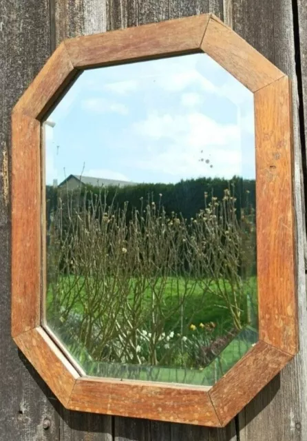 Ancien miroir octogonal avec cadre en bois H 42cm x 33cm - épaisseur 2cm