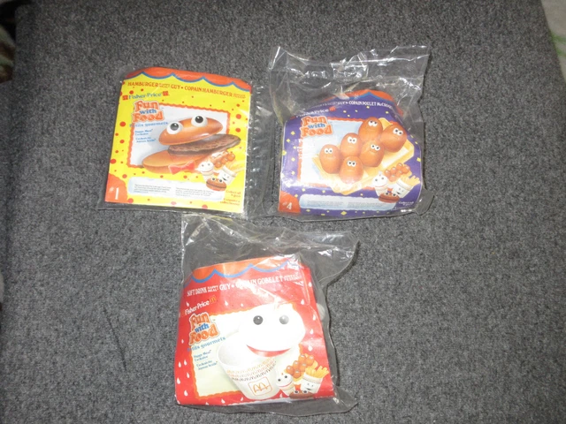 3 Mcdonald's 1988 Happy Meal Toys Fisher Price Fun With Food Chicken Mcnuggets 3 Mcdonald's 1988 Happy Meal Toys Fisher Price Fun With Food Chicken Mcnuggets