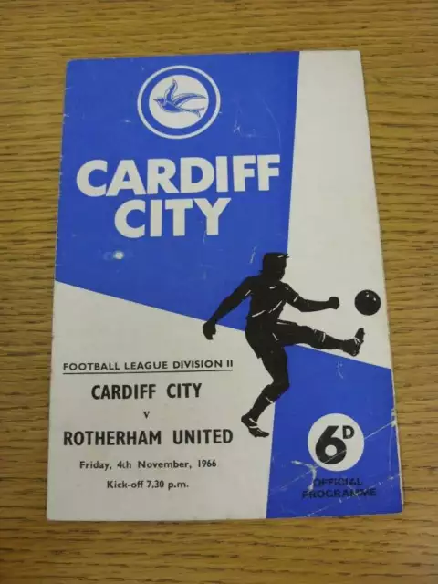 04/11/1966 Cardiff City v Rotherham United  (folded, creased).  When listing we