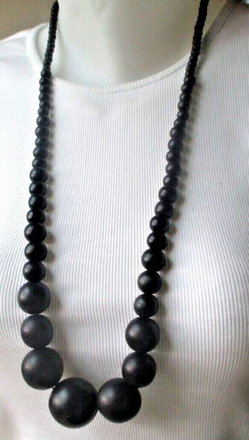 Collier Sautoir Vintage Perles De Bois Léger - Ancien, Unique, Bijou Naturel