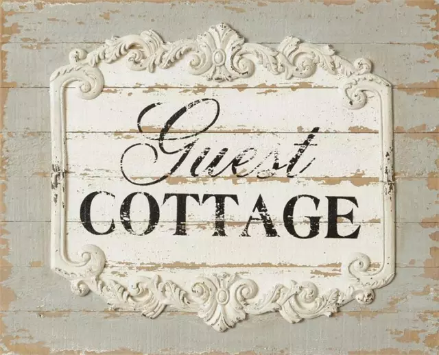 New SHABBY GUEST COTTAGE SIGN Gray Cream Resin Wood Chic French Country 18" H