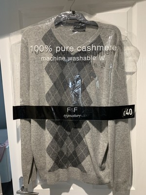 MENS V-NECK CASHMERE Jumper Size Large 