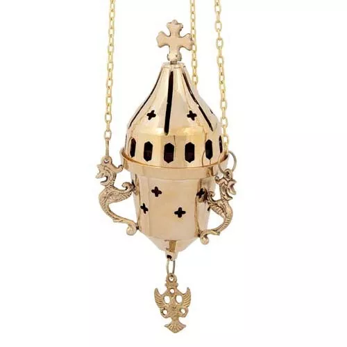 Brass 3 Chain Byzantine Hanging Vigil Lamp Christian Orthodox Church Kandili