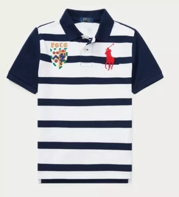 Nwt Polo Ralph Lauren Big Boys Big Pony Lion Striped Rugby Shirt Navy