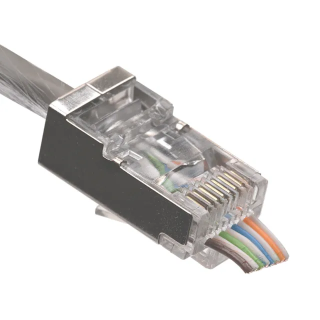 50X RJ45 Shielded Pass Through CAT6 Connector Modular Plug CAT5 Network Ethernet