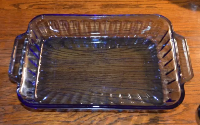 Vintage Anchor Hocking 13.5"X 8.5" Cobalt Blue Ribbed Baking Casserole Dish