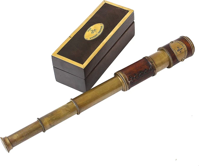 Brass & Leather Sailor Look Brass Antique Sea Marine Telescope Wood Box