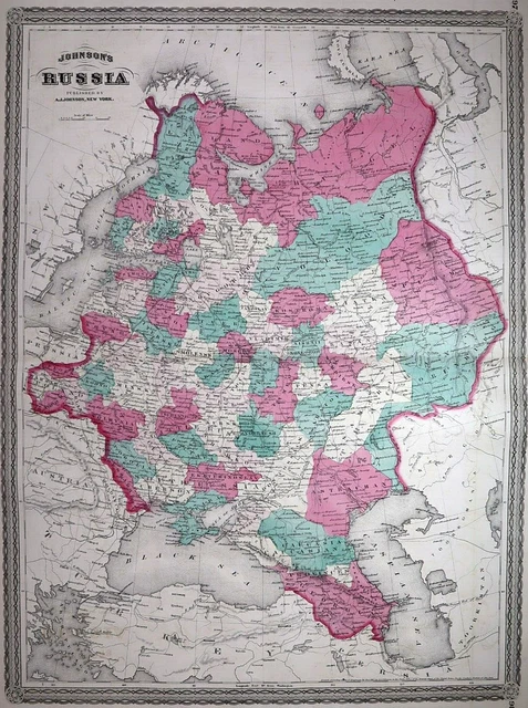 1870 Johnson's Atlas Map ~ RUSSIA ~Free S&H    (XL18x26)   #619