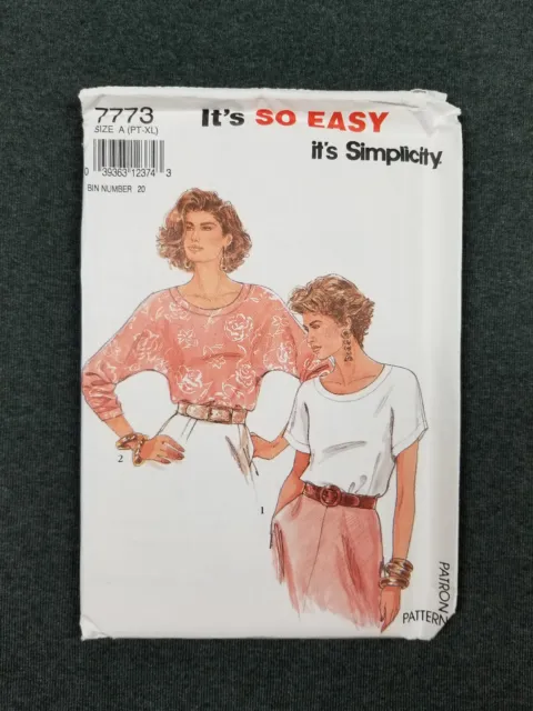 Simplicity Pattern #7773 ~  Pullover Shirt / Tops ~ Misses PT-XL / 6-24 ~ FF/UC
