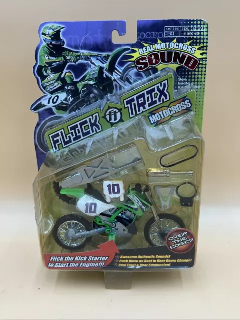 2000 Flick Trix Motocross Diecast #10 Kawasaki Dirt Bike Series 01