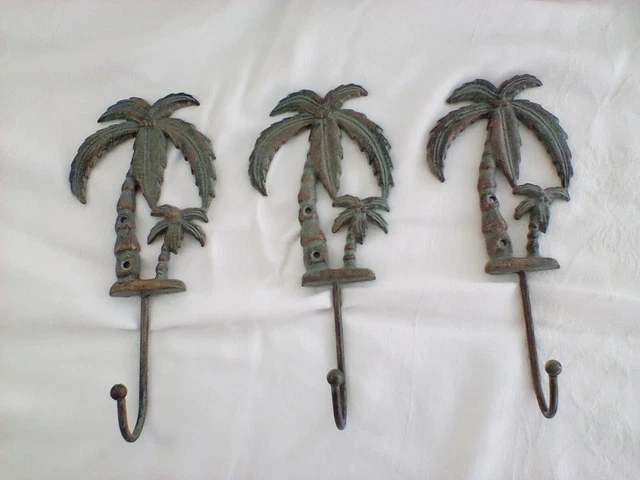 Cast Iron  Palm Tree Wall Hooks Three (3) Single  Wall Hangers