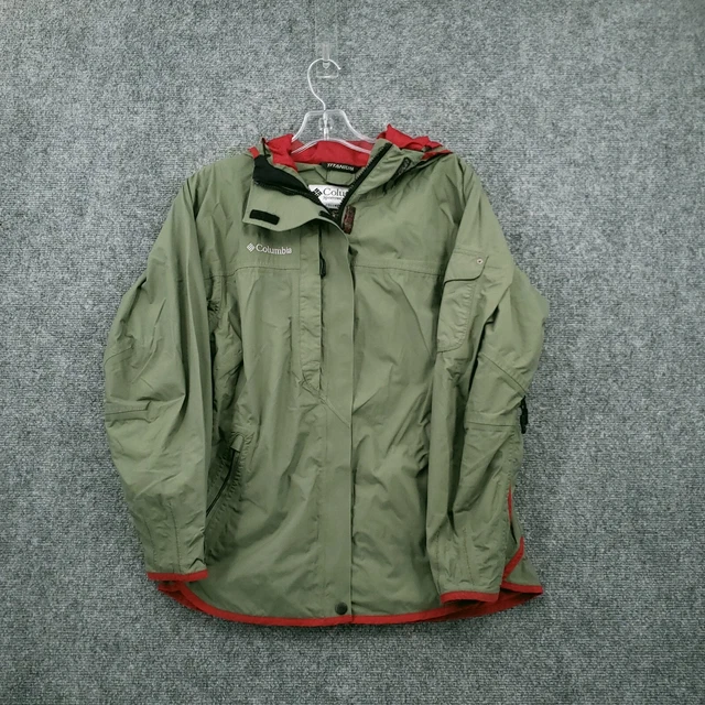 Columbia Titanium Rain Jacket Womens S Small Green Red Full Zip Hooded