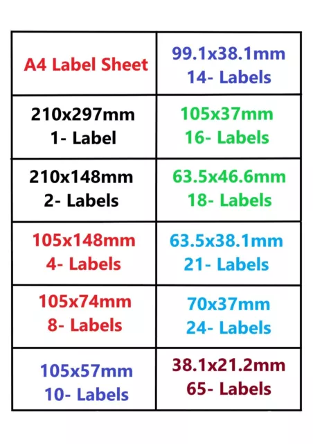 Address A4 Labels White Sheets Self Adhesive for Laser / Inkjet Printer