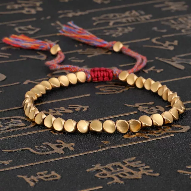 Handmade Tibetan Buddhist Braided Cotton Copper Beads Lucky Rope Bracelet Unisex