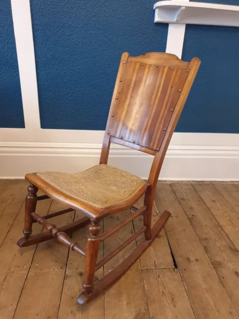 Vintage Nursing Rocking Chair with Fabric seat and Solid Back - Lovely Condition