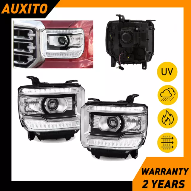 For 2014-2018 GMC Sierra 1500 2500HD 3500HD LED DRL Clear Headlight Projector US