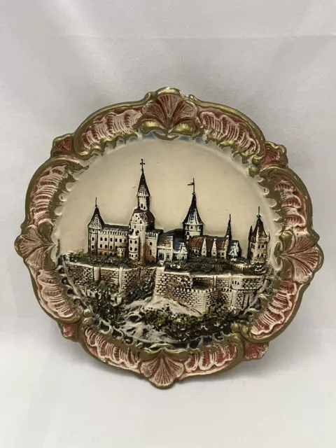 Antique Ceramic Majolica Josef Strnact Wall Plate Hohenzollern , Austria, 1900s