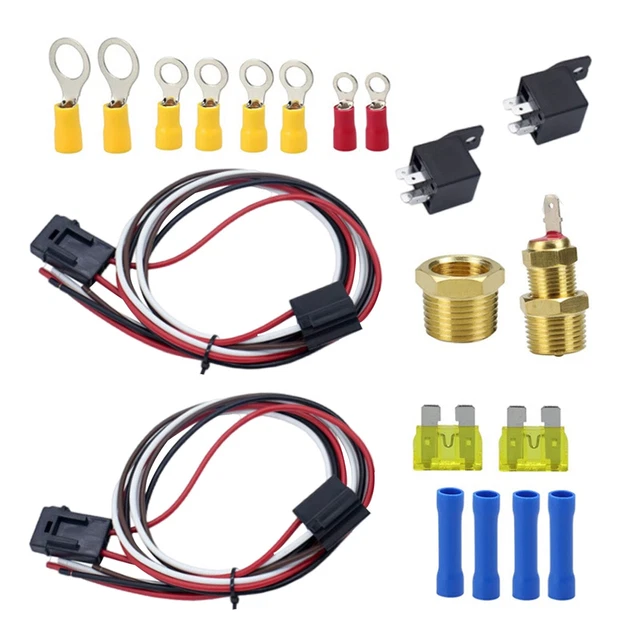 12V 40Amp Thermostat Dual Electric Cooling Fan Wiring Relay Sensor Kit 175°-185°