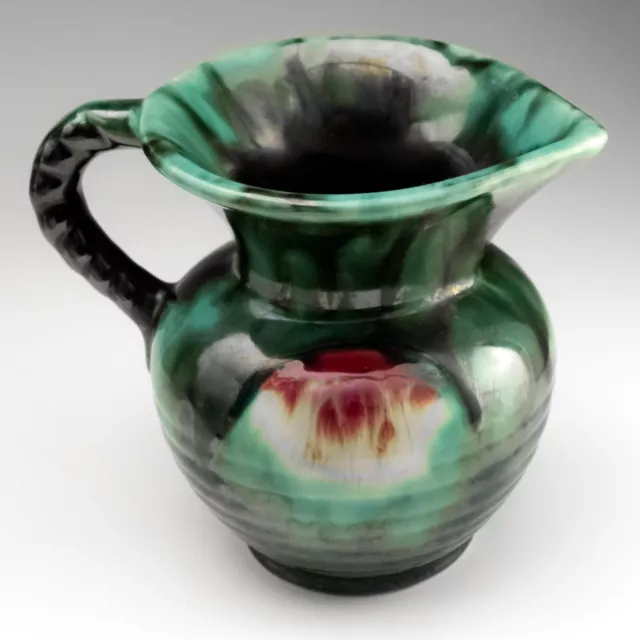 German Jasba Small Ceramic Jug Green Drip Glaze Mid Century Modern 10.5cm Tall