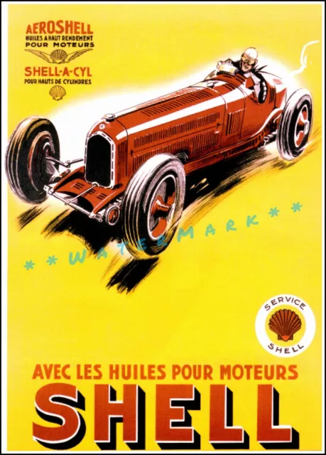 French Aeroshell 1934 Shell Oil Car Advertising Vintage Poster Art Print Geo Ham