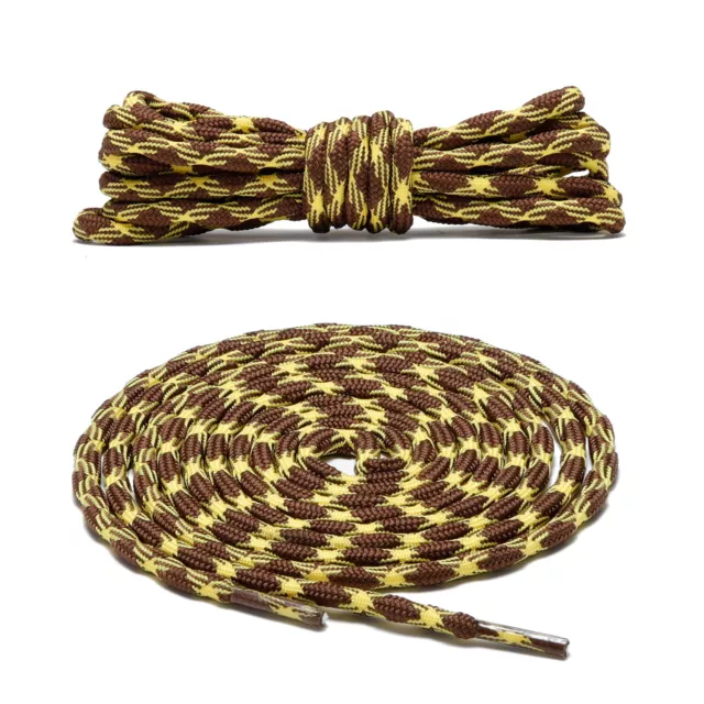 2Pair Wave Brown Yellow Hiking Work Boot Shoe Laces for 5 6 7 8 eyelet Stay Tied