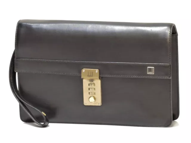 Auth dunhill Leather Clutch bag Carrying Pouch Black Italy 18663639