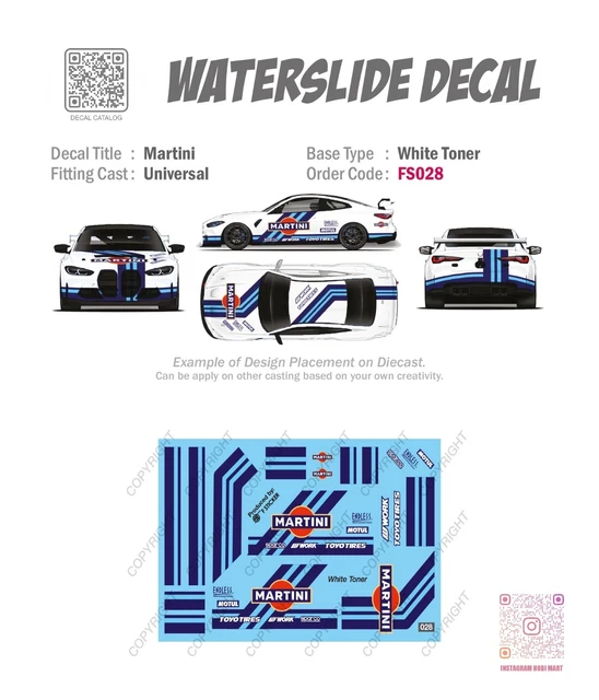 WT017 White Toner Waterslide Decals HW RACING 1 For Custom 1:64 Hot
