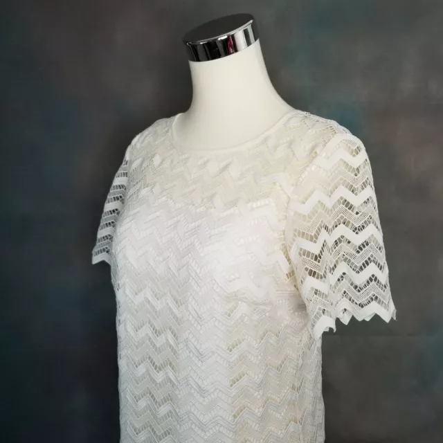 LOFT ANN TAYLOR Dress Size 8 Ivory Off White Zig Zag Lace Overlay Lined ...