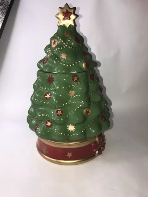 Christmas Tree Cookie Jar Music Box Lid David's Cookies Brand 12.5" tall