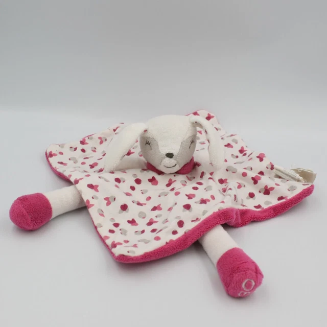 Doudou plat lapin blanc rose gris OBAIBI - 27565